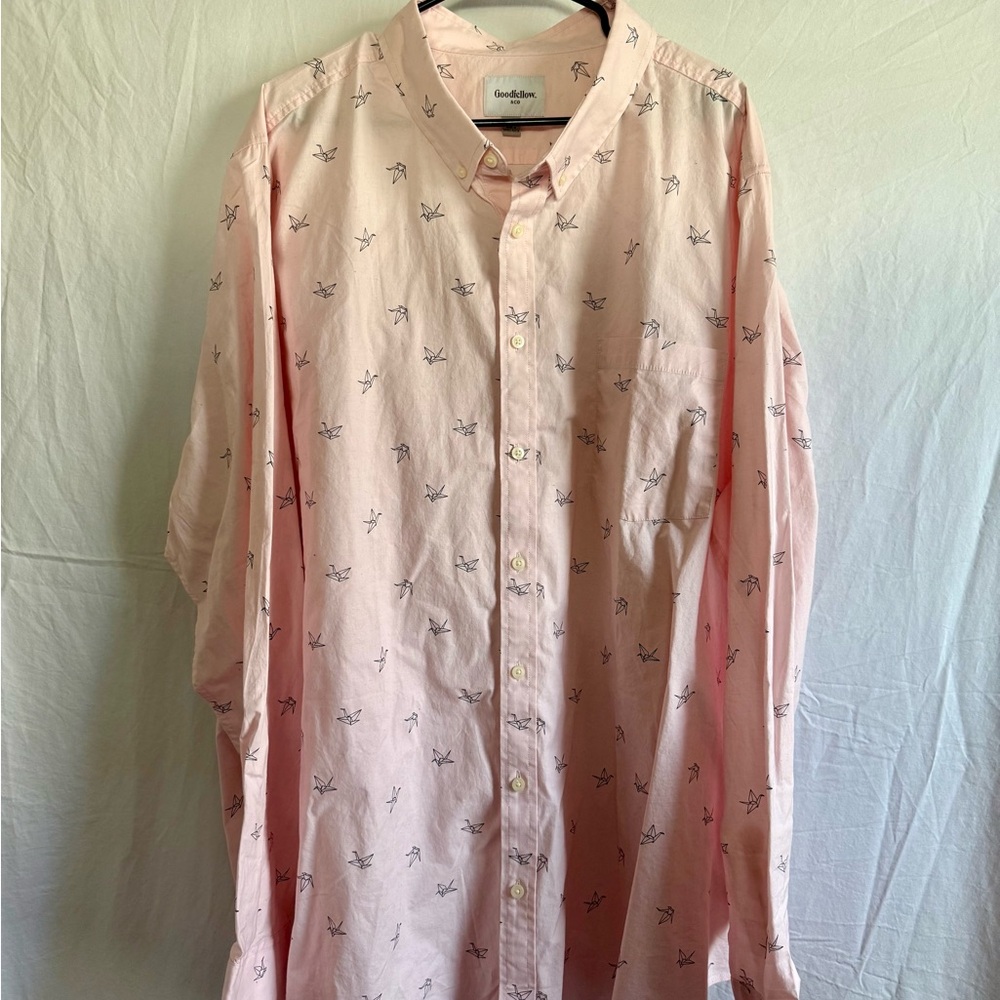Pink Button-Down Shirt with Origami Crane Pattern